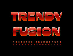 Vector modern advertisement Trendy Fusion for Cafe and Restaurant. Modern Stylish Font. Chic Red Alphabet Letters and Numbers set.