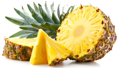 pineapple with slices isolated on white background
