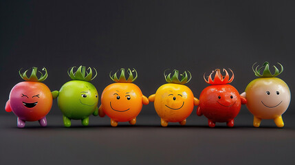 3D cartoon colorful tomato expression with a grey background