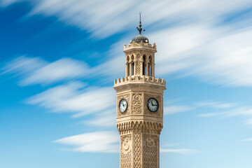 Izmir Clock Tower located in Izmir Konak square on a sunny day