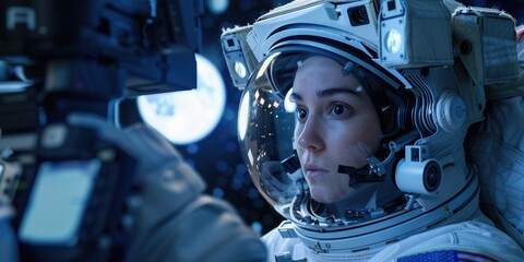 Fototapeta premium A detailed view of a person wearing a space suit, suitable for sci-fi or futuristic concepts