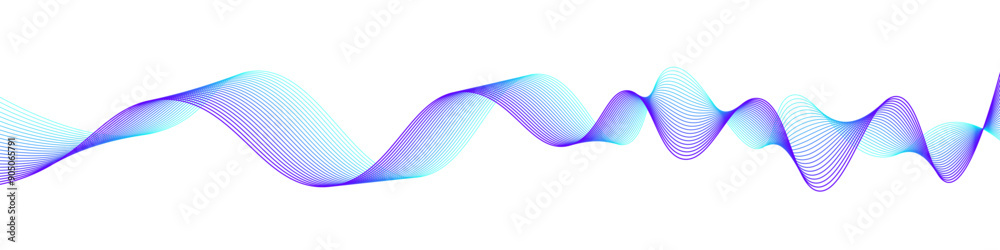 Poster Vector wave dynamic music lines. Blue-violet abstract lines. Sound waves on transparent background for your design