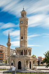 Izmir Clock Tower located in Izmir Konak square on a sunny day