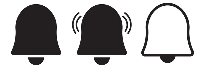 Notification bell icon set. Alarm symbol. Ringing bells reminder icon , incoming inbox message sign. Web icons collection set. Vector illustration.