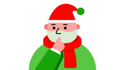 Thoughtful Christmas Santa with Hat & Scarf Vector Line Art