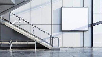 White signboard mockup at stadium entrance, empty advertisement, modern sports venue