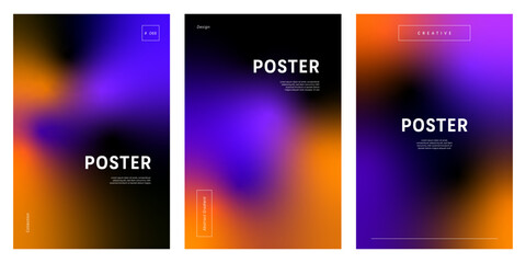 Abstract background set with vivid purple and orange gradient mesh on black for template poster cover design
