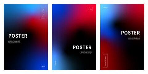 Set of three modern backgrounds with red and blue gradient on black space for event festival post design