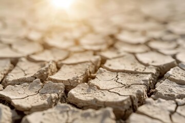 Obraz premium Drought style with cracked earth and sunlight filtering through the dry atmosphere, depicting the prolonged dryness concept, aridity, banner, with copy space