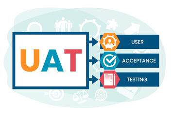 UAT or User Acceptance Testing for testing program in software development life cycle of concept design with illustration design on isolated white background