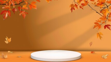 Autumn Display With Orange Background and Leaves in Fall