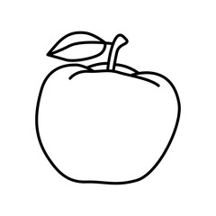 Apple, linear drawing. Icon. Line icon of apple with leaf. Sketch for coloring apple, fruit