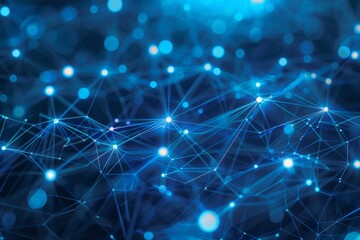 Blue background with intricate network of interconnected dots and lines creating a complex pattern, Highlight the challenges of interoperability and data sharing among different healthcare systems