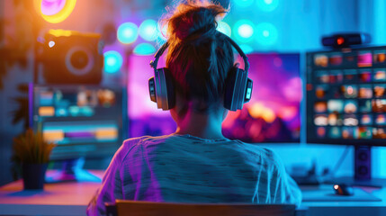 Obraz premium Gen Z influencer creating content with advanced video editing software, Generation Z technology, digital creativity