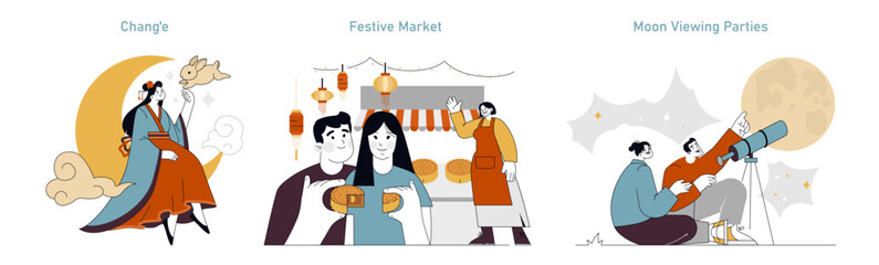 Obraz premium Mid Autumn Festival. Flat Vector Illustration
