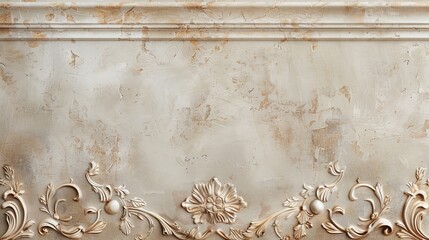 Vintage Ornate Wall Texture with Decorative Floral Patterns and Weathered Stucco Finish