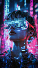 Obraz premium A cyberpunk hacker in a virtual reality setting