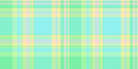 Back to school textile seamless fabric, lady plaid texture pattern. Pastel vector check background tartan in green and teal colors.
