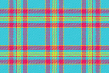 Layered seamless fabric check, mature texture textile tartan. Cold plaid vector pattern background in cyan and pink colors.