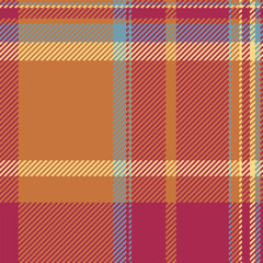 Tailor tartan vector texture, warp pattern check textile. Daisy plaid background seamless fabric in orange and red colors.