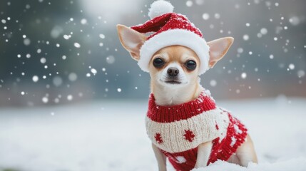 A chihuahua in a Christmas outfit