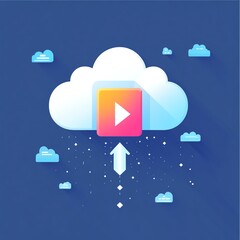 Cloud storage icon with play button and upload arrow, representing video streaming and uploading.