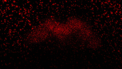 Red watercolor spray .Red bright paint particles on black background. Abstract festive panoramic illustration