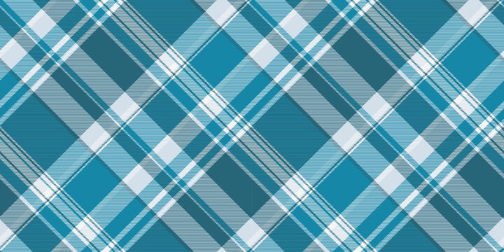 Detailed plaid seamless check, jersey tartan texture pattern. Quilt background vector textile fabric in cyan and light colors.