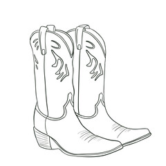 Cowboy boot line art isolated on white background