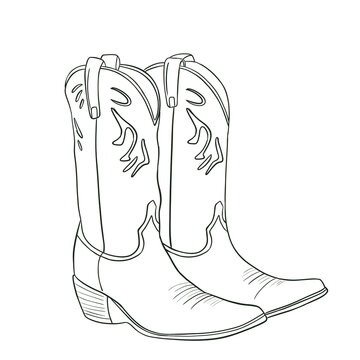 Cowboy boot line art isolated on white background