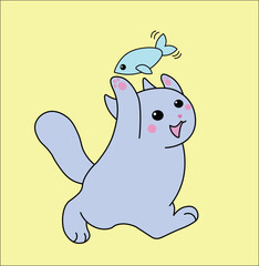 cute gray blue kitten on yellow background