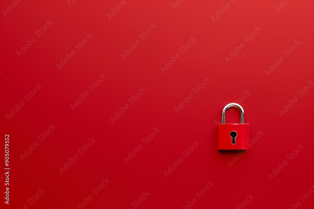Wall mural minimalist red background with a simple padlock icon, showcasing modern digital security in a clean 