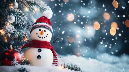 Obraz premium A cute Christmas card with a snowman