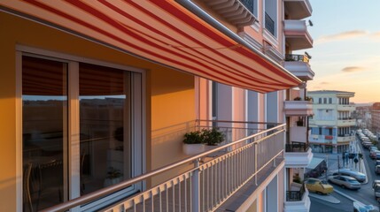 Balcony View of a City Street at Sunset