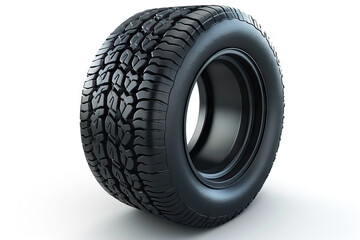 Robust off-road tire designed for rugged terrains, featured isolated on a white background, emphasizing durability and strength