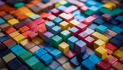 Vibrant Data Centralization: Abstract Arrangement of Colorful Wooden Blocks"