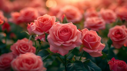 Naklejka premium A lots of pink rose flower in cartoon style.