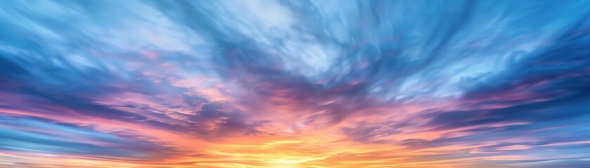 Obraz premium A breathtaking sunset over a serene landscape, showcasing vibrant colors and dramatic cloud formations.