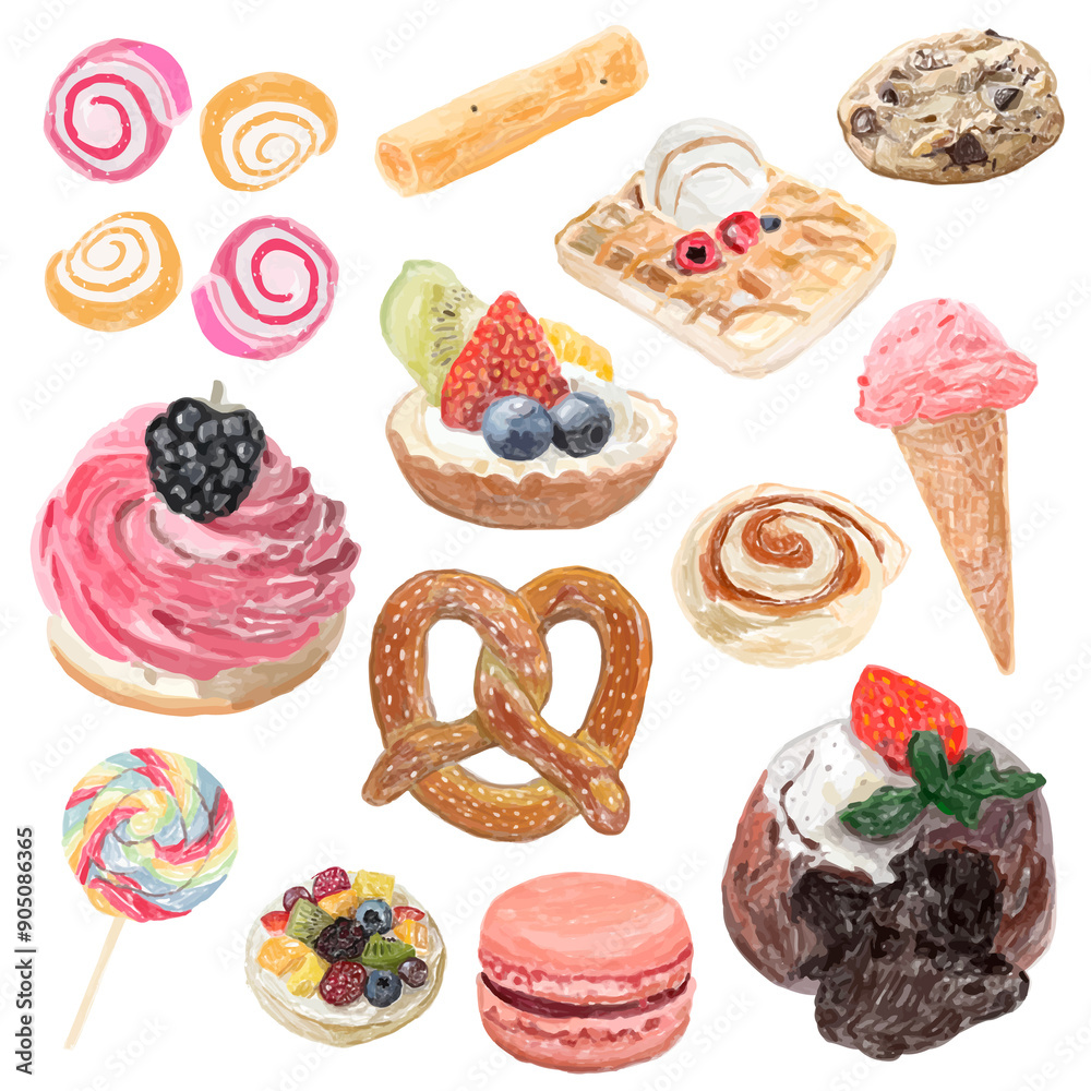 Poster colorful sweet pastry dessert png sticker collection