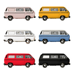 Old campervan png sticker, transparent background set