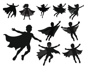 beautiful super hero silhouettes set