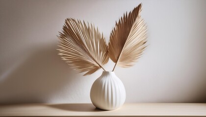 Minimalist Elegance: Single Dried Beige Palm Leaf in Modern White Vase"