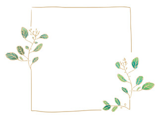 Fototapeta premium Gold square frame png sticker, green gradient botanical illustration