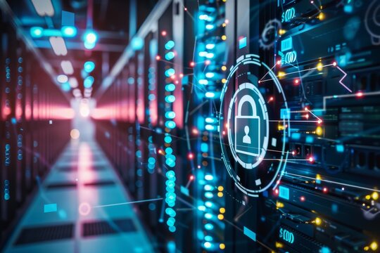 A server in a data center is protected by a padlock for enhanced security, How can data encryption enhance the security of a business?