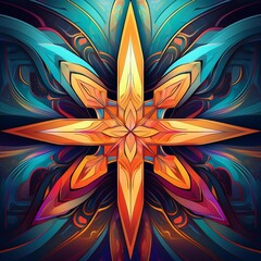 Fototapeta premium A vibrant abstract star design with intricate patterns in orange and blue, perfect for creative projects and digital art.