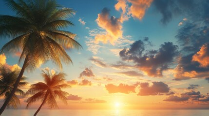 Obraz premium Palm tree leaves against the sky background