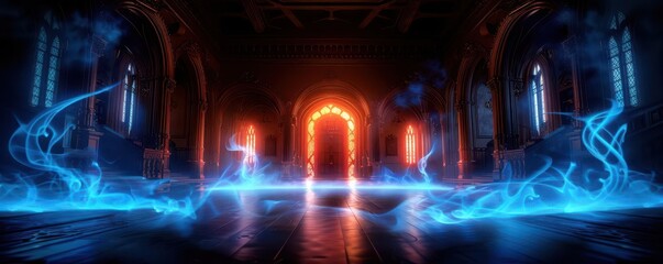 Fototapeta premium Ethereal spirits wandering in an old, haunted house, Horror, Dark and moody, Illustration