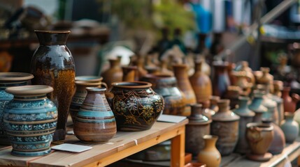 Handcrafted pottery on display at outdoor market