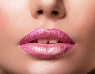 Fototapeta premium Rosy Allure: Stunning Macro Lips Makeup