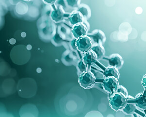 Close-up of a molecular structure, showcasing intricate bonds in a vibrant teal background, symbolizing science and technology.